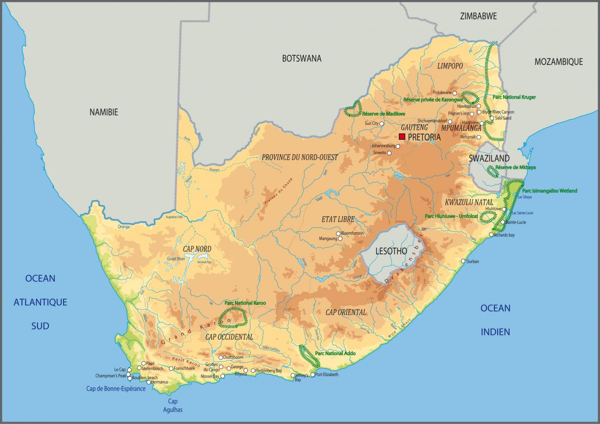 Mapa de altitud de Sudáfrica